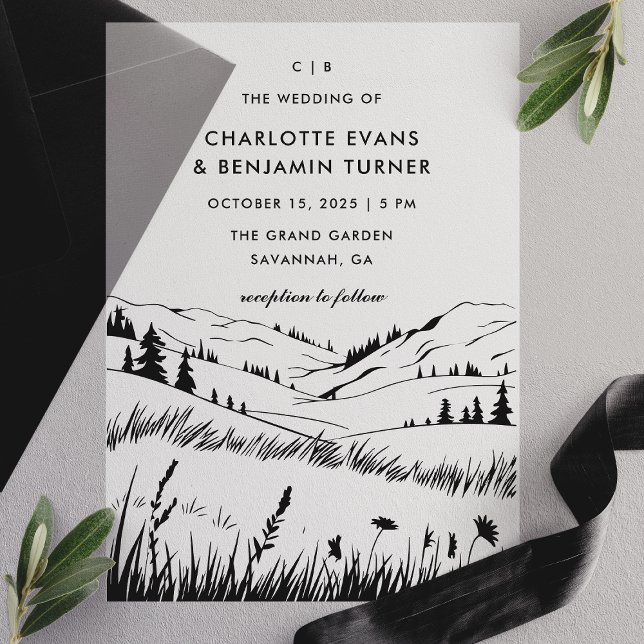 Invitations En Vélin Mariage Paysage de Montagne Noire (Créateur téléchargé)