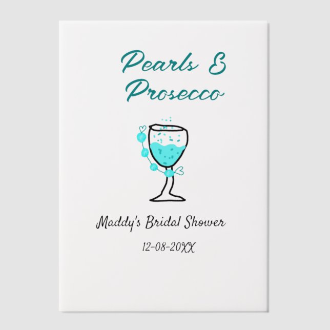 Invitations En Vélin Mariage perles et prosecco nom bleu noir  (Recto)