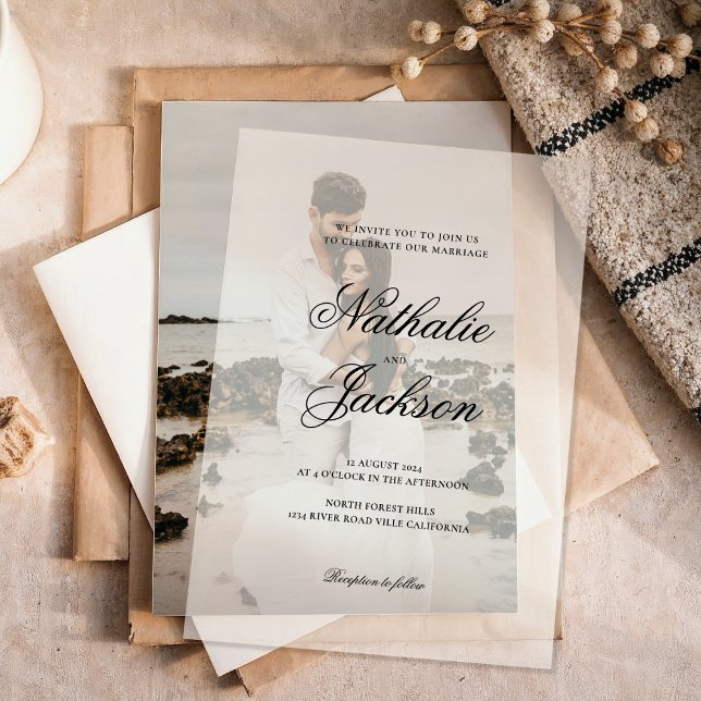 Invitations En Vélin Mariage Photo Script Élégant Classique (Créateur téléchargé)