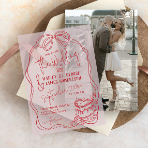 Invitations En Vélin Mariage rétro moderne Quirky Main Tirée Bow PINK
