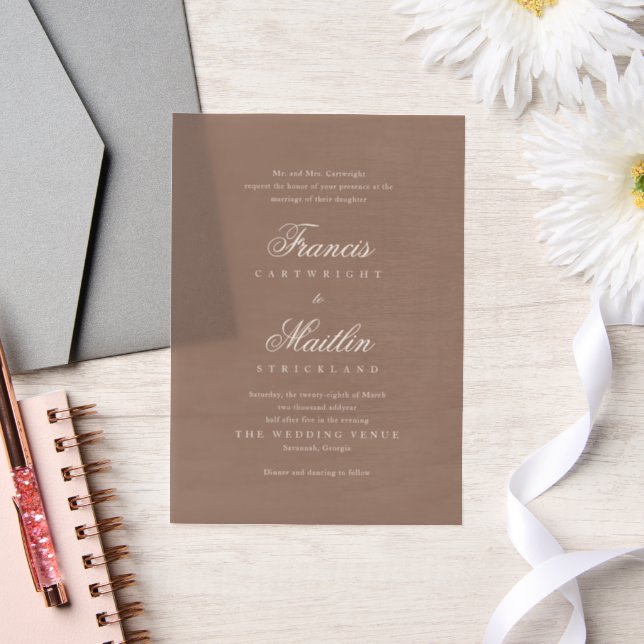 Invitations En Vélin Mariage Romantique Brun Élégant (Mariage)