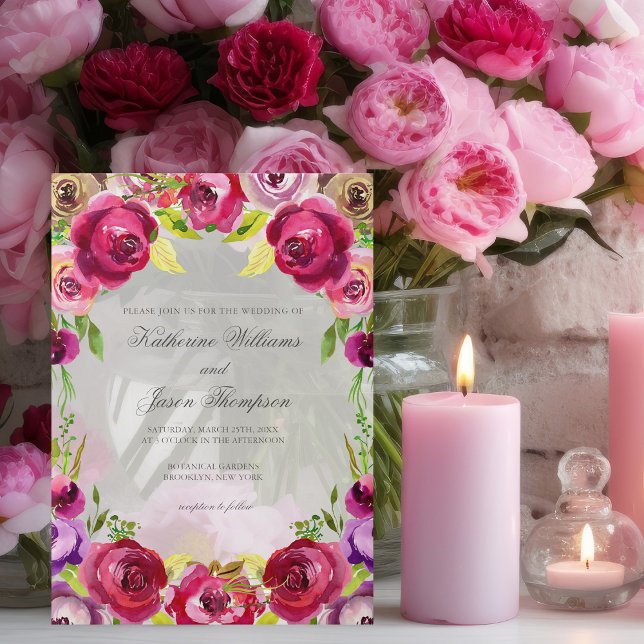 Invitations En Vélin Mariage romantique Fuchsia rose brillant (Créateur téléchargé)