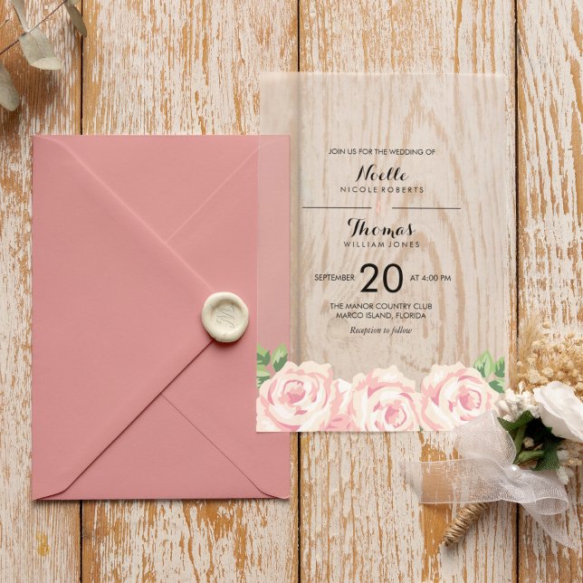 Invitations En Vélin Mariage Rose vintage (Créateur téléchargé)