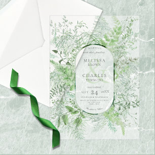 Invitations En Vélin Mariage rustique aux feuillages verts et blancs