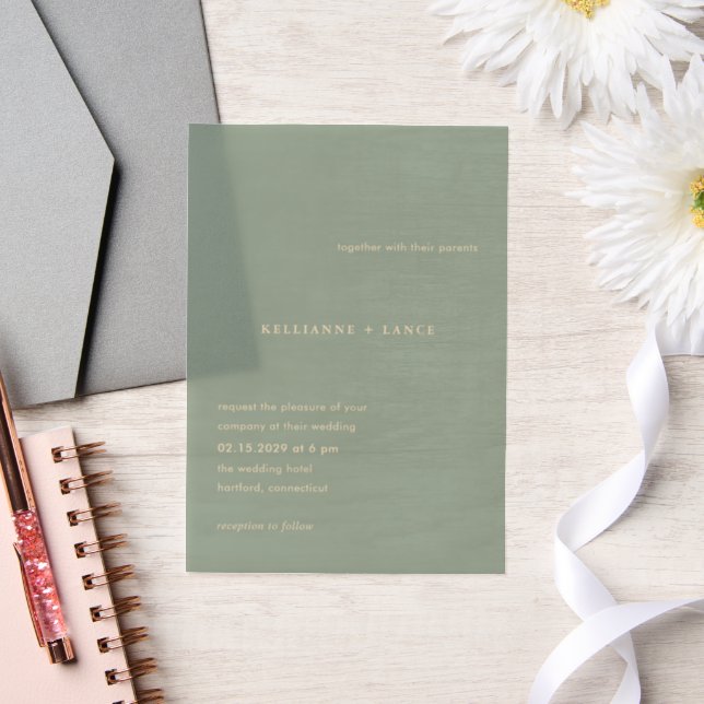 Invitations En Vélin Mariage Simple Vert Sauge Moderne (Mariage)