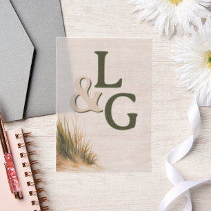 Invitations En Vélin Mariage sur la Côte Monogramme Herbe des Dunes
