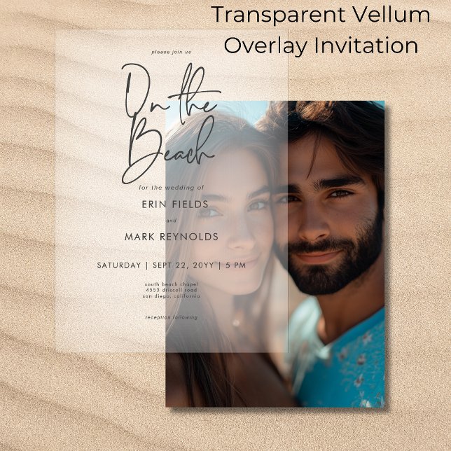 Invitations En Vélin Mariage sur la plage avec superposition de vélin (Créateur téléchargé)
