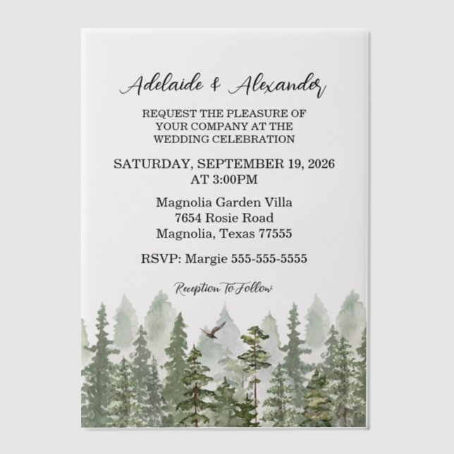 Invitations En Vélin Mariage Vert Forêt Bois Rustique (Recto)