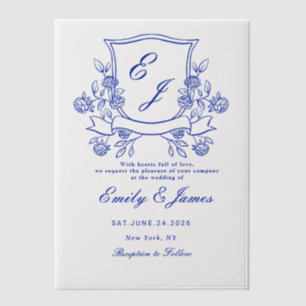Invitations En Vélin mariage victorien Floral bleu
