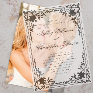 Invitations En Vélin Mariage Vintage Noir & Blanc Calligraphie Élégante