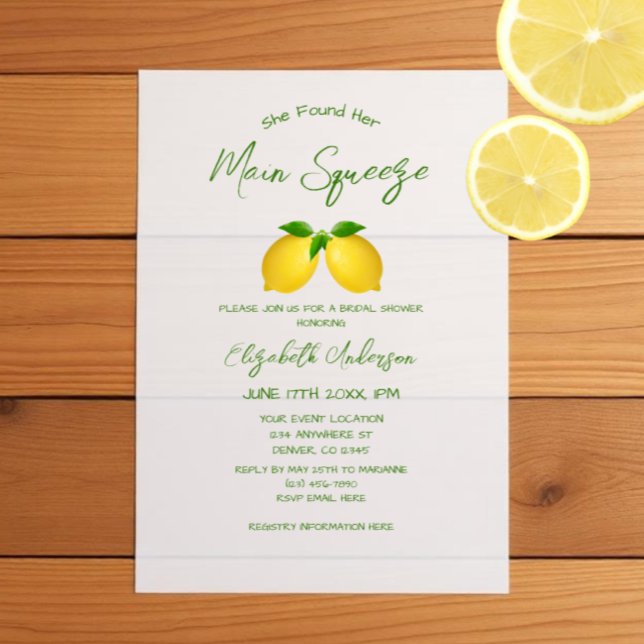 Invitations En Vélin Mariée au citron Main Squeeze (Créateur téléchargé)