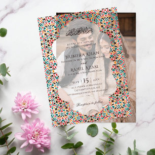 Invitations En Vélin Marron Vert Élégant Marbre de Perse Bijou Musulman