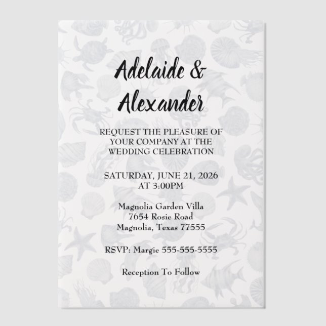 Invitations En Vélin Modern Beach Coastal Watercolor Wedding Blue (Recto)