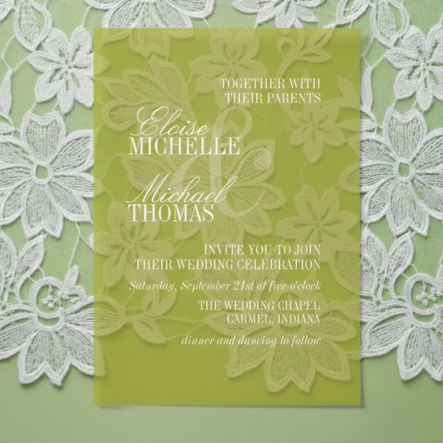 Invitations En Vélin Modern Chartreuse Script Formal Wedding (Modern Chartreuse Script Formal Wedding Vellum Invitations)