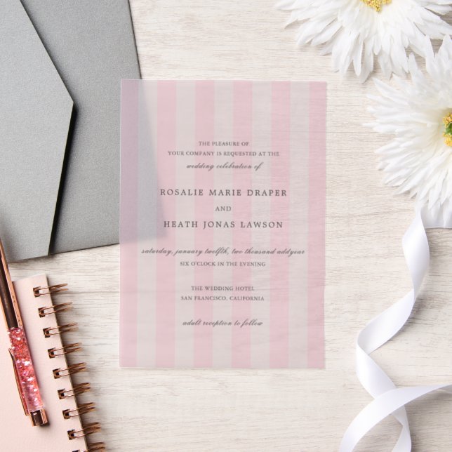 Invitations En Vélin Modern Pink Stripes Elegant Wedding (Mariage)