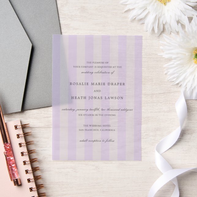 Invitations En Vélin Modern Purple Stripes Elegant Wedding (Mariage)