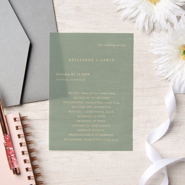 Invitations En Vélin Modern Sage Green Simple Wedding Program (Mariage)