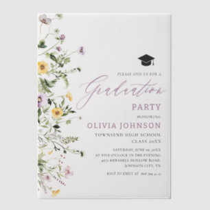 Invitations En Vélin Moderne Elegant Fleur sauvage Graduation Party