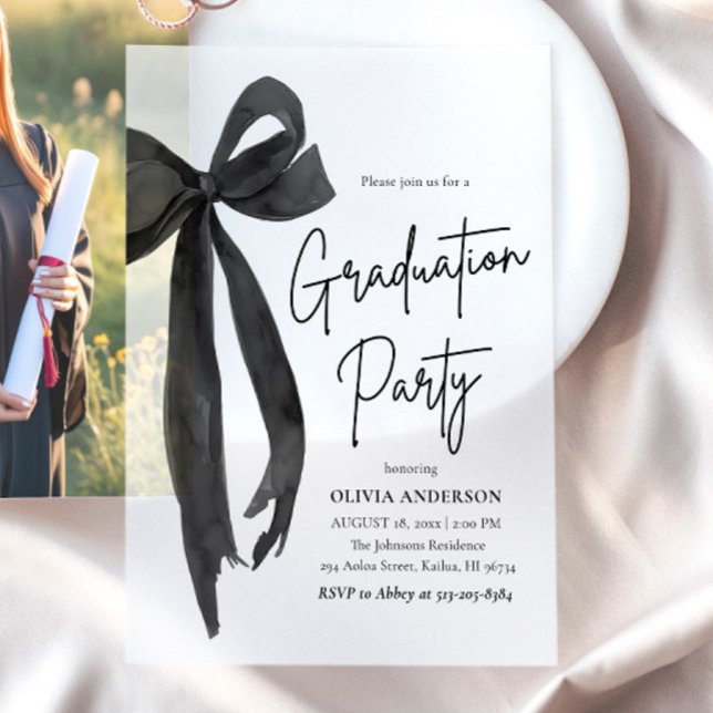 Invitations En Vélin Moderne Elégant tendance Stylish Black Bow Graduat (Modern Elegant Trendy Stylish Black Bow Graduation Vellum Invitation)