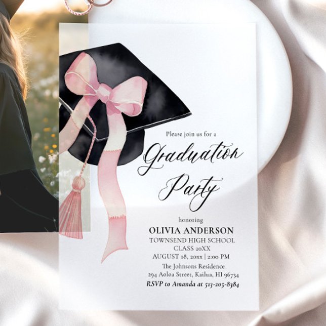 Invitations En Vélin Moderne Elégant tendance Stylish Bow (Modern Elegant Trendy Stylish Pink Bow Graduation Vellum Invitations)