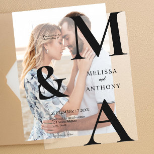 Invitations En Vélin Moderne minimaliste Mariage noir et blanc