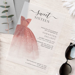 Invitations En Vélin Moderne Sweet 16 Script fête d'anniversaire