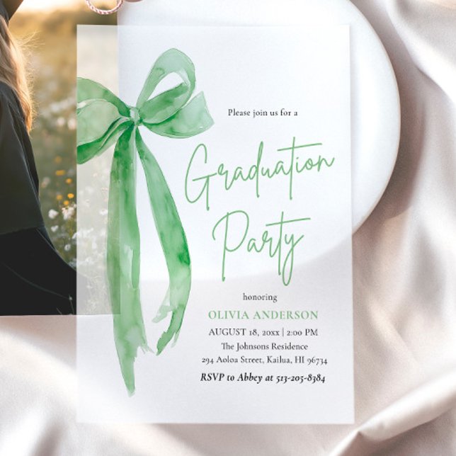 Invitations En Vélin Moderne tendance Lime Green Bow Graduation Party (Créateur téléchargé)