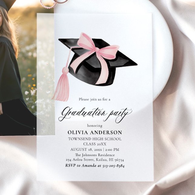 Invitations En Vélin Moderne tendance Pink Bow Graduation Cap Graduatio (Créateur téléchargé)