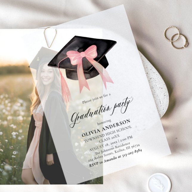 Invitations En Vélin Moderne tendance Pink Bow Graduation Cap Graduatio (Créateur téléchargé)
