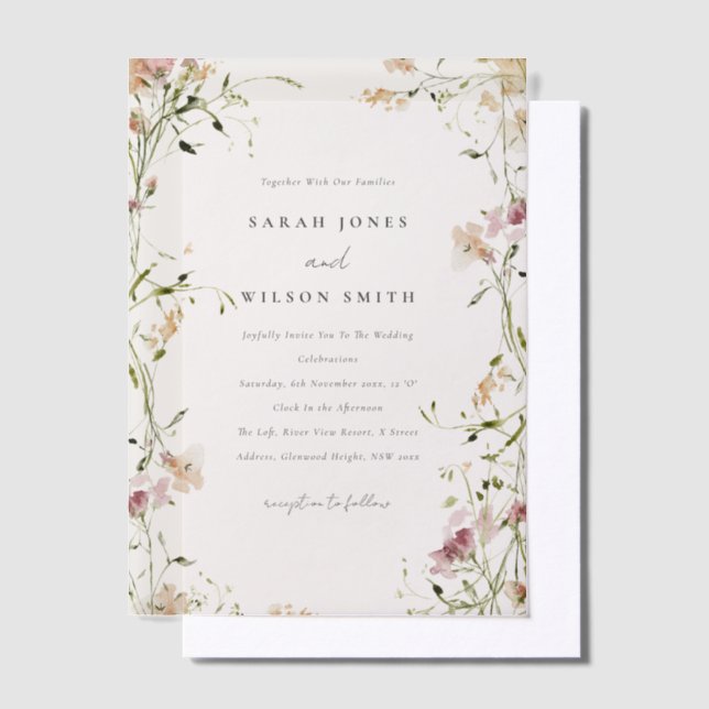 Invitations En Vélin Moelleux Pastel Blush Meadow Aquarelle Mariage Flo (Compenser)