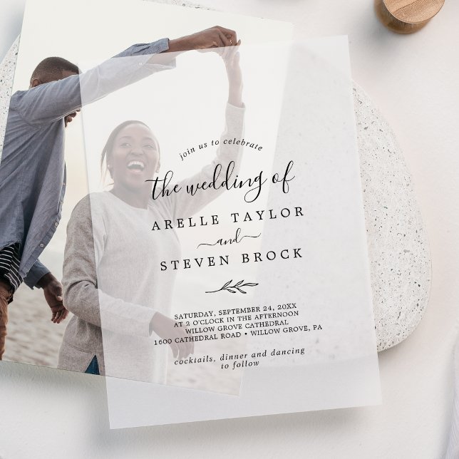 Invitations En Vélin Moins de feuilles Fancy Moderne Simple Mariage bot (Minimal Leaf Fancy Modern Simple Botanical Wedding Vellum Invitations)