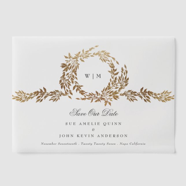 Invitations En Vélin Monogram Gold Crest Classic Enregistrer La Date (Recto)