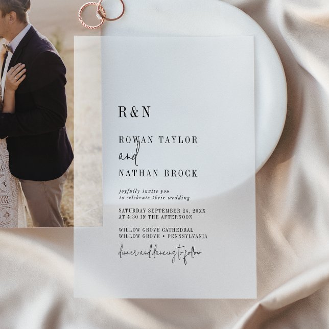 Invitations En Vélin Monogramme chic moderne Mariage rustique simple (Modern Chic Monogram Simple Rustic Wedding Vellum Invitations)