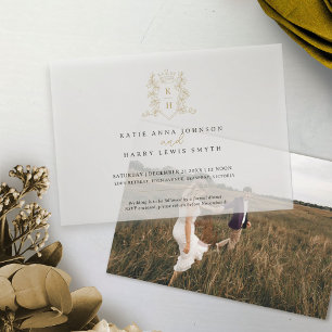 Invitations En Vélin Monogramme couronne coeur blanc or mariage