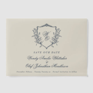 Invitations En Vélin Monogramme De Crème De La Marine vintage Crest Enr