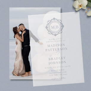 Invitations En Vélin Monogramme Floral Orné Mariage Élégant Vellum Invi