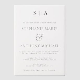 Invitations En Vélin Monogramme minimaliste moderne Mariage noir et bla