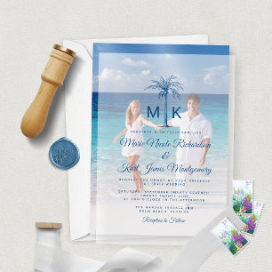Invitations En Vélin Monogramme Tropical Palm Tree Mariage Formel Plage