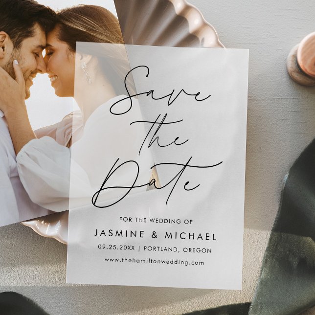 Invitations En Vélin Noir moderne mariage de script Enregistrer la date (Créateur téléchargé)