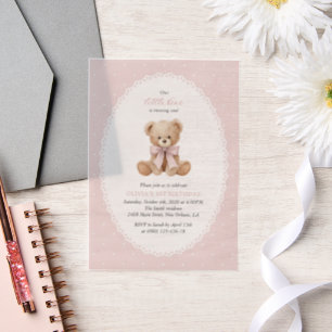 Invitations En Vélin Nounours, Arc, Points roses, Premier Anniversaire