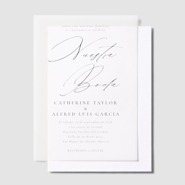 Invitations En Vélin Nuestra Boda Espagnol Langue Noir Script Mariage (Compenser)