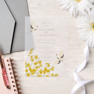 Invitations En Vélin Oiseaux de cygne Paradise Flore de printemps Maria