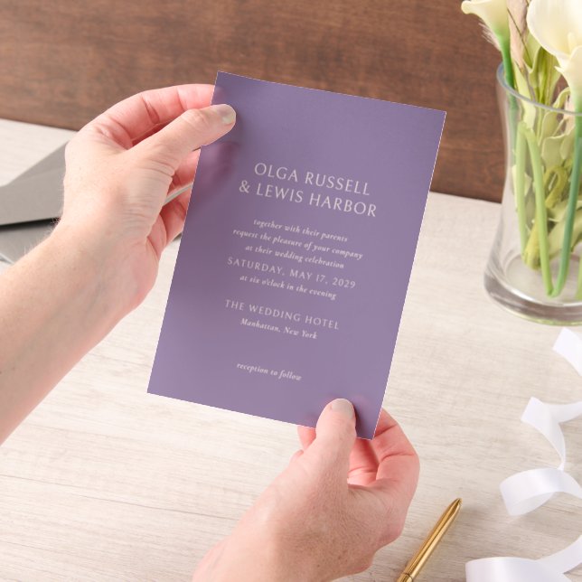 Invitations En Vélin Olga Purple Mariage moderne (Ordinateur de poche)