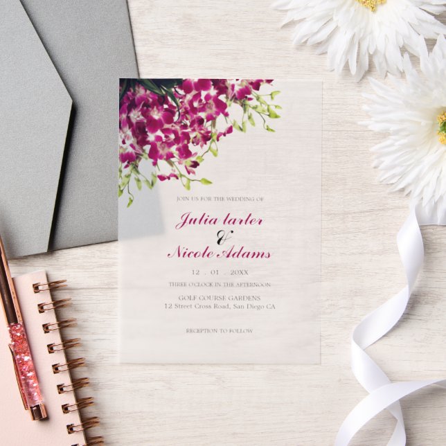 Invitations En Vélin Orchidées violettes Mariage de photo végétale (Mariage)