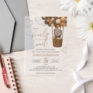 Invitations En Vélin Ours, Ballons Brown, Ballons à air chaud, Baby sho