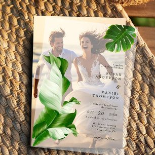 Invitations En Vélin Palme Tropicale Sauvage Feuilles Mariage élégant