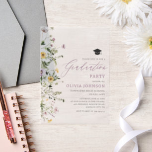 Invitations En Vélin Parti de Fleur sauvage moderne rose violet