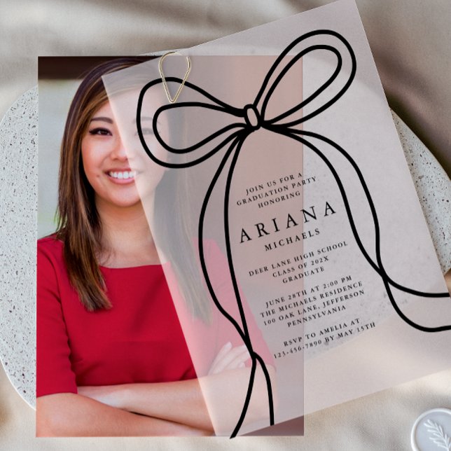 Invitations En Vélin Parti de graduation de la Bow Blush moderne (Créateur téléchargé)