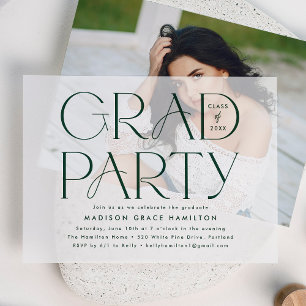 Invitations En Vélin Parti de graduation de la typographie verte modern