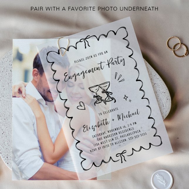 Invitations En Vélin Partie d'engagement de superposition de cadre vagu (Elevate your engagement party invitations with chic vellum overlays)